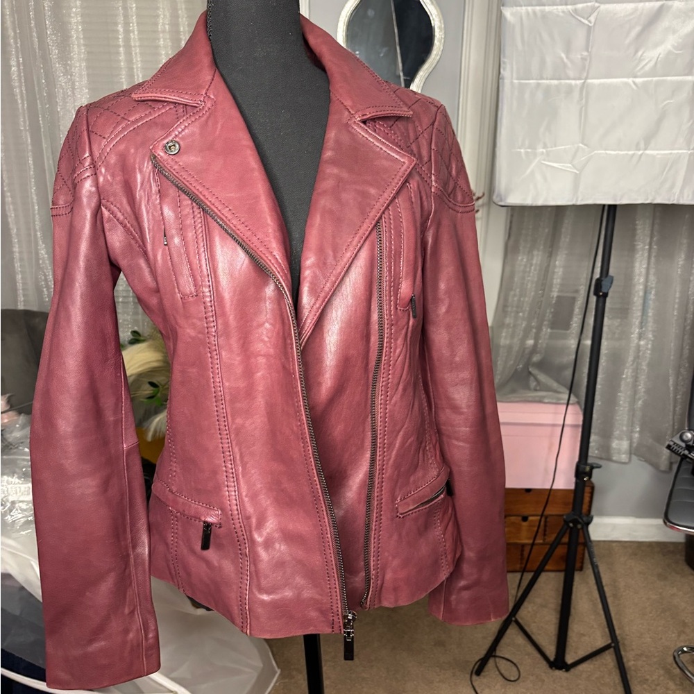 Burgundy Purple Genuine leather Jacket